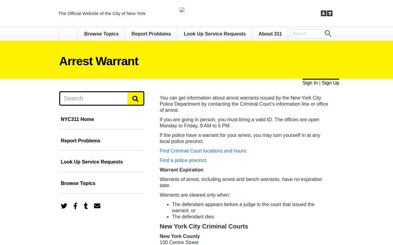 Bronx County warrant information through NYC 311 and Criminal Court